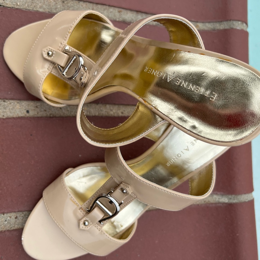 Etienne Aigner Cream and Gold Heels Elegant Design